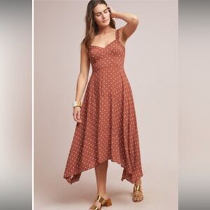 Anthropologie Maeve NWT Vivienne Elegant Brown Polka Dot Dress